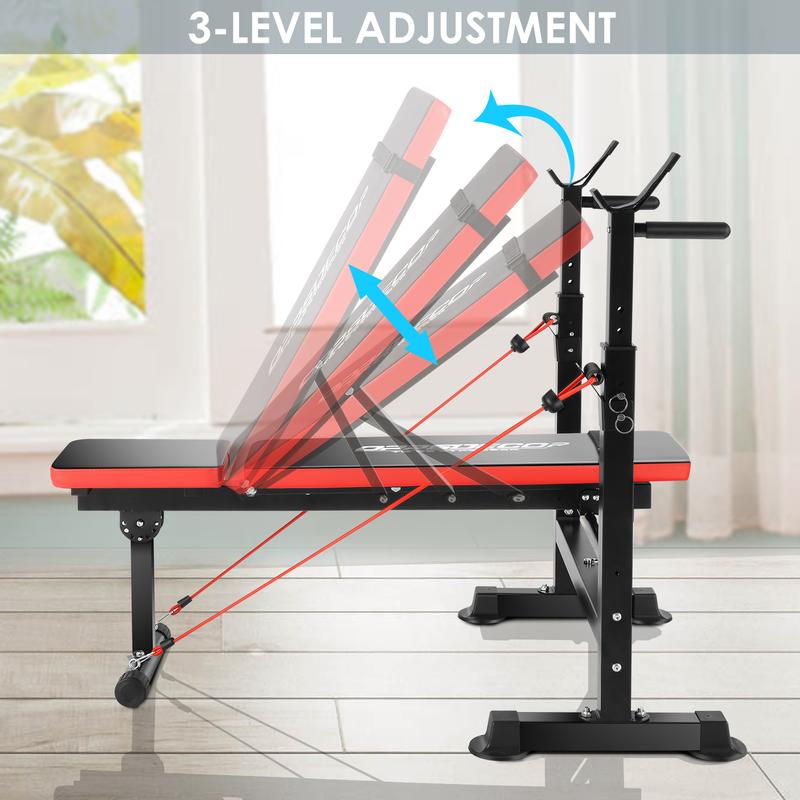 【TikTokShopBlackFriday】OPPSDECOR 6-in-1-660lbs Adjustable Weight Bench Set with Barbell Rack, Incline Bench Press, Leg Developer & Preacher Curl Capacity for Home Gym(bar and weight are not included)