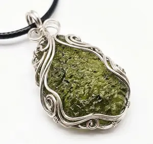 Factory Direct Hand-Wrapped Natural Czech Moldavite Raw Stone Necklace, 5-10g Authentic Tektite Pendant with Adjustable Black Cord, Witchy Jewelry for Witches Crystal Lovers Spiritual Healers, Energy Healing Meditation Daily Wear, Ideal Spiritual Gift