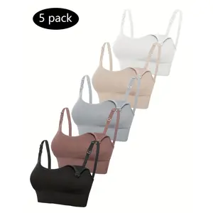 Women's Maternity Nursing Bra Front Buckle No Wire Underwear 5-Piece Set