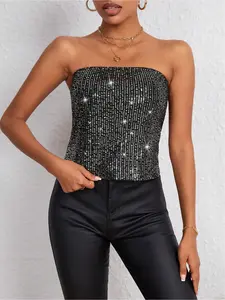 Women's Sequin Tube Top Basic Style, Sexy Design Simple and Versatile Piece.