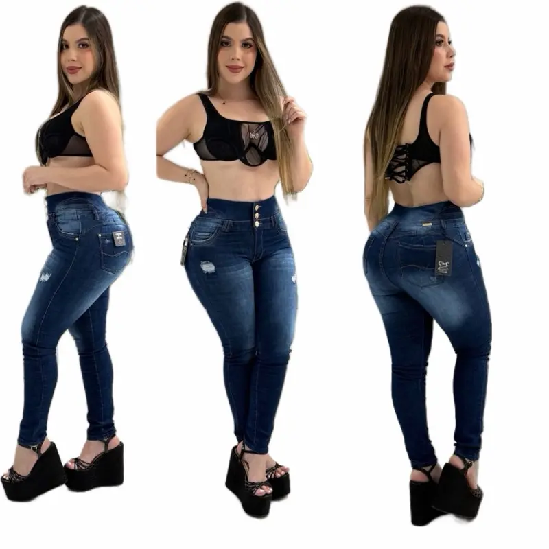 Women's Colombian Blue Washed Butt-Lifting Comfortable Denim Jeans - Everyday Casual Fit Pants, Stylish Bottoms