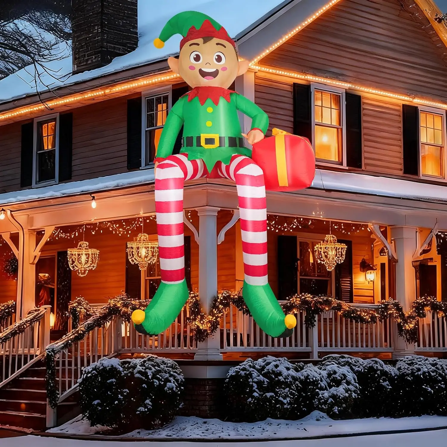 8FT Christmas Inflatable Sitting  with LED Lights &  Box, Outdoor Indoor Yard Lawn Garden Holiday Decoration for Xmas Party