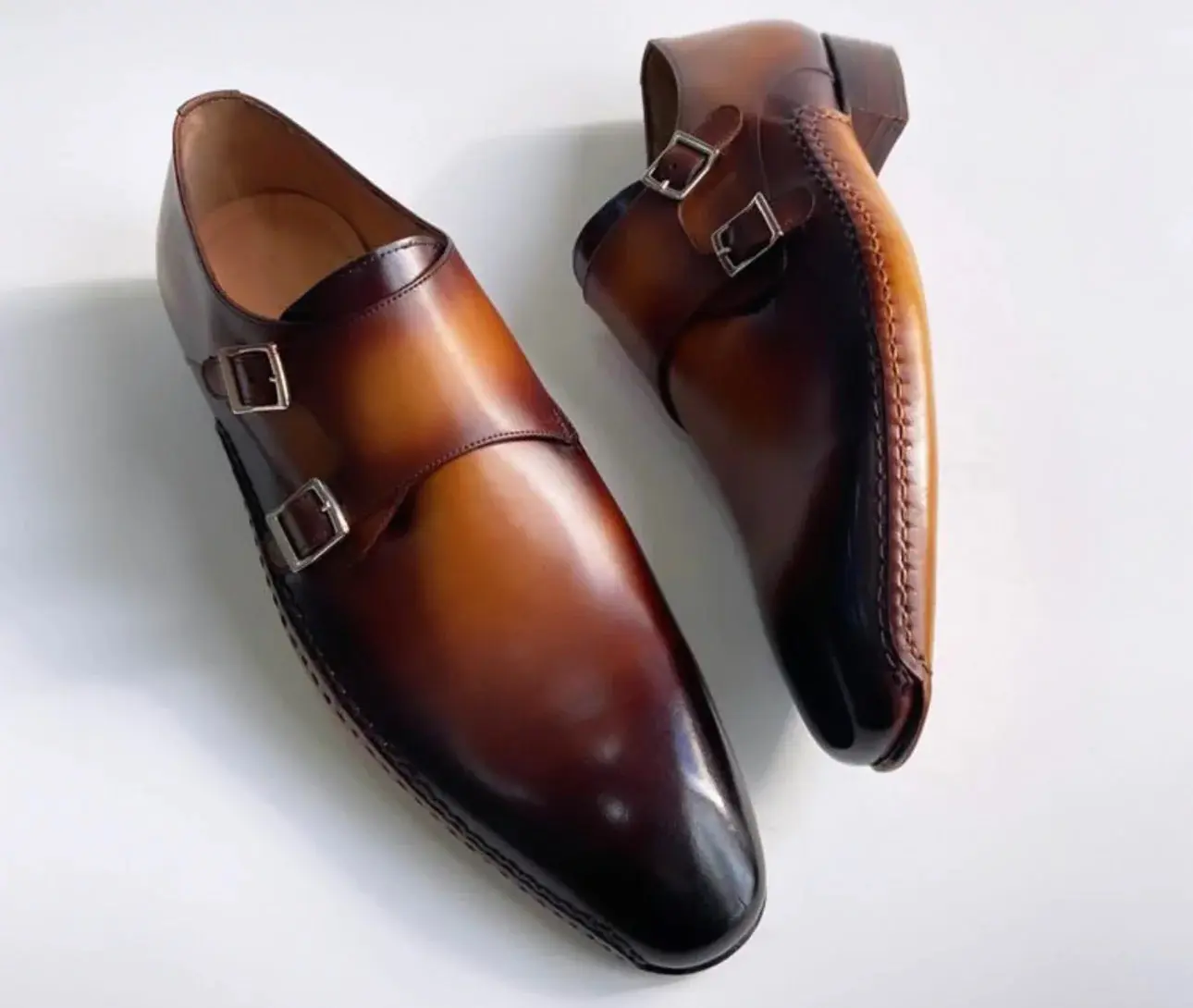 Buy Tucci Di Lusso Mens Special Edition Burnished Brown Double Monkstrap Italian leather handmade luxury shoes