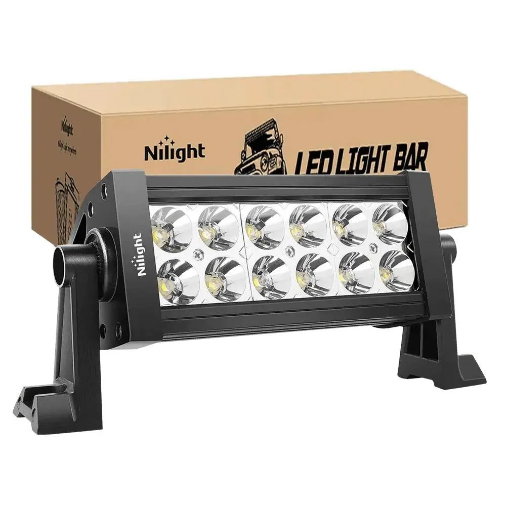 Nilight 7 in 36W Double Row Spot LED Light Bar, 36W Output Bright Light, Aluminum Alloy Die-Cast Housing, for Off-Road Automotive & Motorcycle Use, Driving Light Strip, Led Car Lights