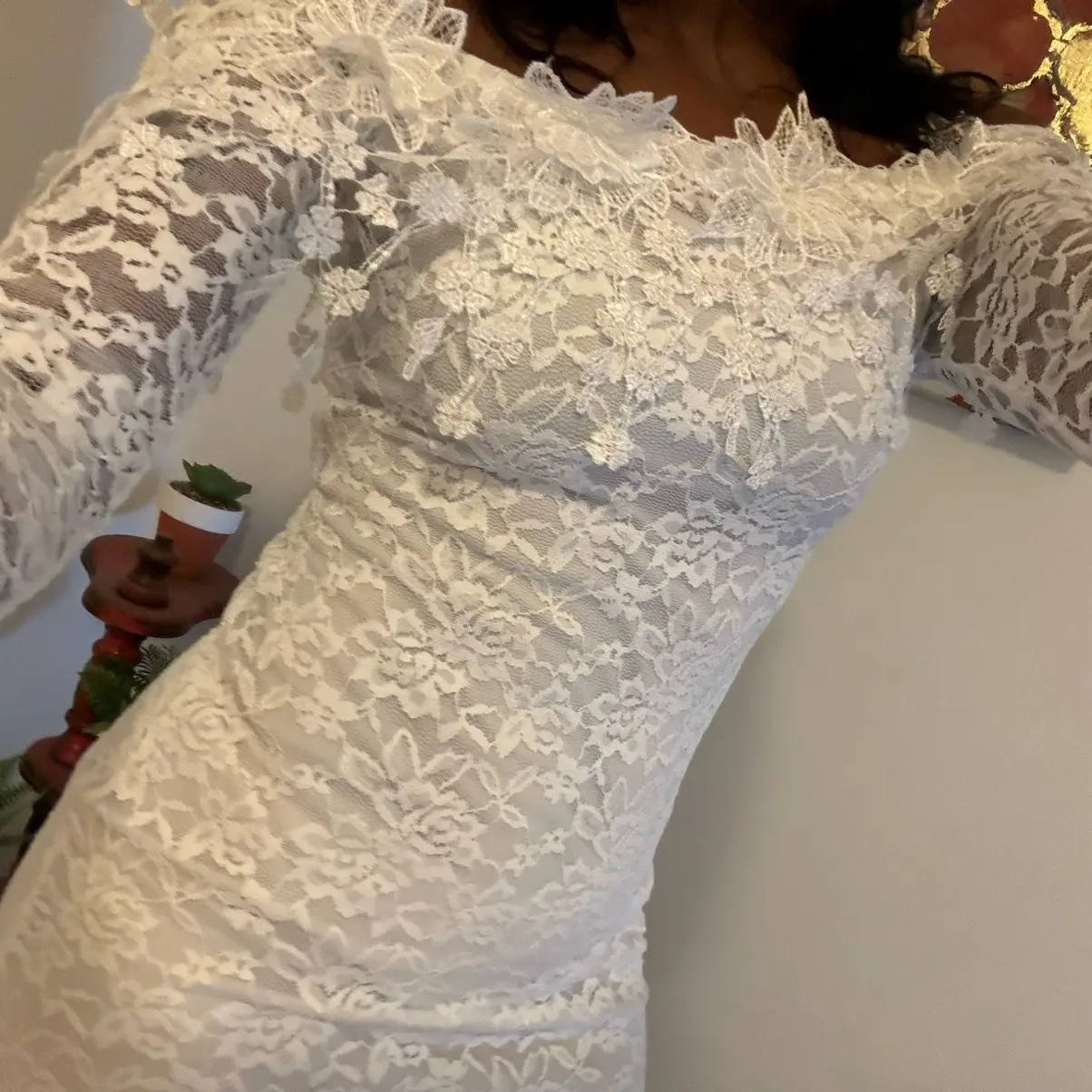White lace dress stretchy fitted comfortable above the knee Formal Piece  Womenswear - TikTok Shop