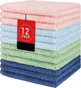 Microfiber Washcloths 12 Pack, Highly Absorbent and Soft Face Towel, Multi-Purpose Wash Cloths for Bathroom, Gym, Hotel, Spa and Kitchen, Multicolor 12x12 Inch
