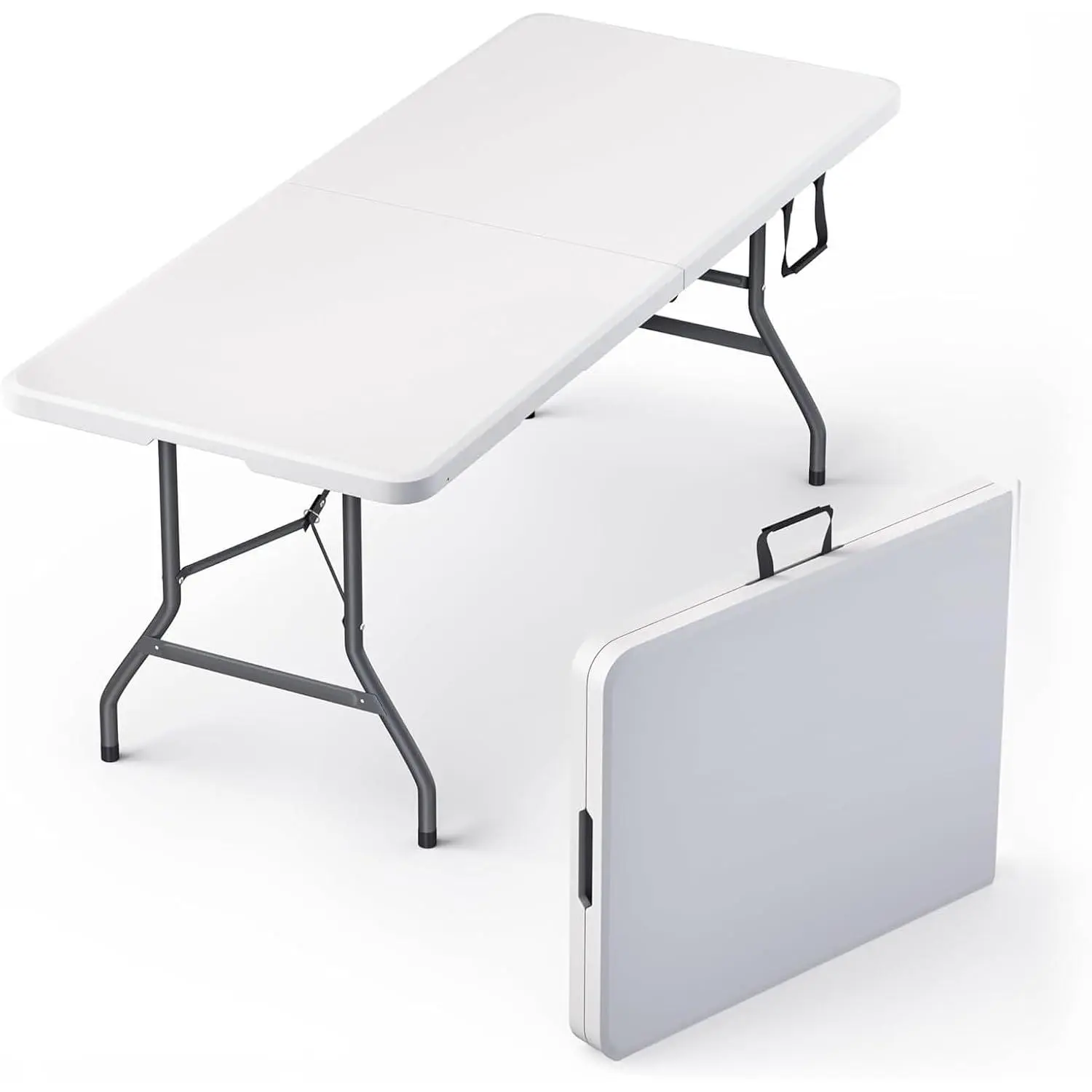6FT Modern Rectangle Foldable Table - Heavy-Duty, Built-in Handle, Steel Legs, Portable for Family, Party Events, Camping (Home & Festive Supplies)