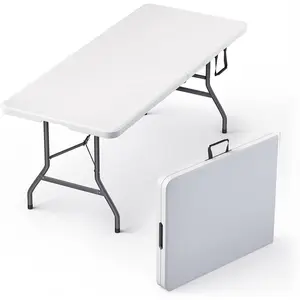 6 Feet Foldable Table with Built in Handle & Steel Legs |   6FT Heavy Duty Folding Portable |   Perfect for Party, Dining, Wedding, Events, Picnic Indoor, Outdoor, Camping, Utility, Folding - 6 Foot