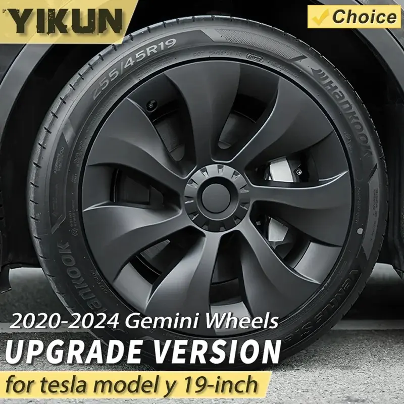 4PCS 19-Inch Gemini Wheel Hubcaps for Tesla Model Y (2020-2024), Aerodynamic ABS Plastic Performance Replacement Hubcaps with Wind Resistance, Symmetric Look, Snap-In Installation & Full Accessories