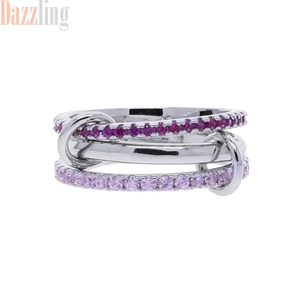 Silver pink zircon with 3 rings