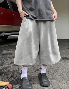 Men's Mid-Waist Casual Mid-Length Knit Shorts with Drawstring & Pockets - Plain Menswear Clothes for Summer Streetwear Clothing, Grey Beige (Pair with Sneakers)