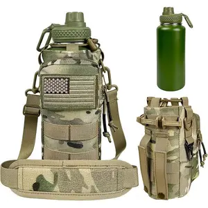 32 oz Water Bottle with Sleeve - Military Green Stainless Steel Metal Insulated Water Jug, Sports Bottle for Gym Hiking Camping Camo Pouch