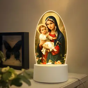 Virgin Mary Holding Jesus USB Table Lamp with Switch, Warm Light, Single Color Design, No Battery Needed, Perfect for Prayer and Meditation, Religious Home Decor