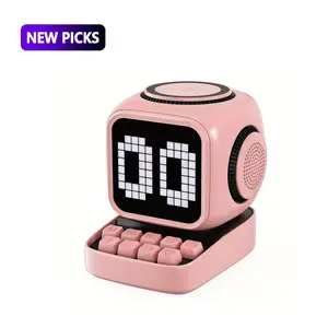 Bluetooth Smart Speaker Alarm Clock with LED Pixel Display, Wireless Charging Dock for Bedroom Desk, Pink or White，LED Pixel Screen, Touch Control