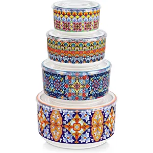 Serving Bowls with  Set of 4, Ceramic Nesting Mixing Bowls for  Storage, Prep and Stackable, Dishwasher & Microwave Safe  Set, 60/36/20/10 OZ, Series SIMI