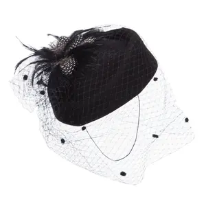 Lace and Feather Wool Pillbox