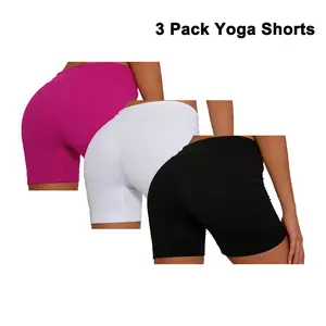 3Pack Sporty Women's Plain High Waist Skinny Sports Shorts, Soft Stretch Shorts, Sports Comfy Breathable Short Leggings for Yoga Gym Workout Running, Breathable Athletic Shorts, Ladies Sportswear for All Seasons, Gym Clothing