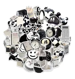 50pcs/Pack Black and White Stickers: For Guitar, Skateboard, Water Bottles, Bumper, Helmet, Snowboard, Laptop, Phone Case, Fridge, Door, Luggage, Car Accessories, Gifts, Decorative, Durable, Waterproof, Monochrome, Art, Cool, Trendy, Vinyl, Decals