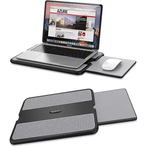 Portable Laptop Lap Desk w/Retractable Left/Right  Pad Tray, Non-Slip Heat Shield Tablet Notebook Computer Stand Table w/Sturdy  Work Surface for Bed Sofa Couch or Travel