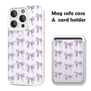 Magnetic Shockproof Phone Case & Card Holder Wallet - Purple Bow, White Clear, MagSafe Compatible, Durable - for iPhone 17/16 Pro Max, Samsung S25 Black - Smartphone, Cellphone, Handheld Wireless Accessories