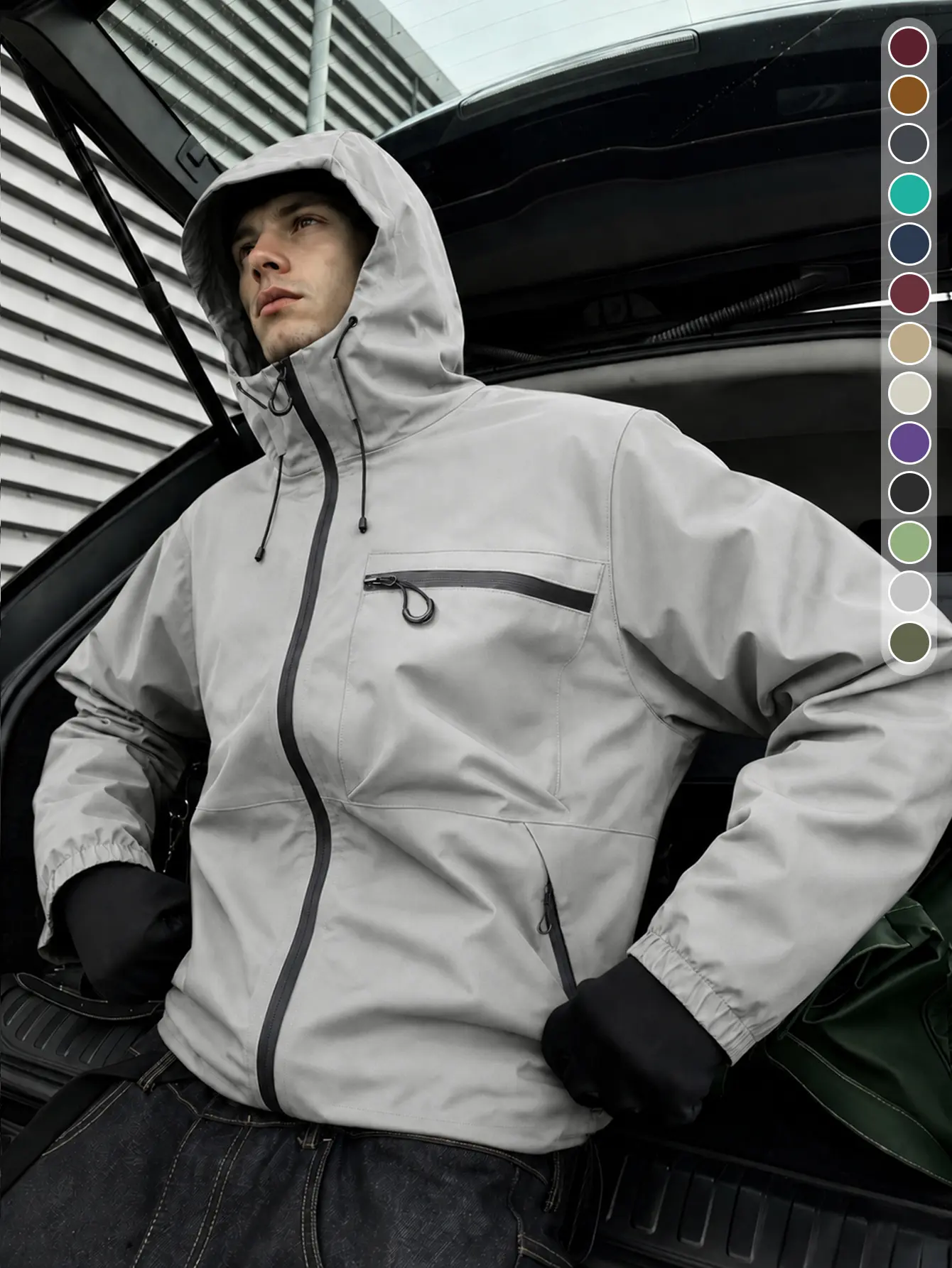 Men's zippered jacket with drawstring pocket, workwear design, hooded, lightweight storage jacket, spring/summer men's regular fit casual long-sleeve coat suitable for everyday wear, solid color long-sleeve zip-up top, men's clothing