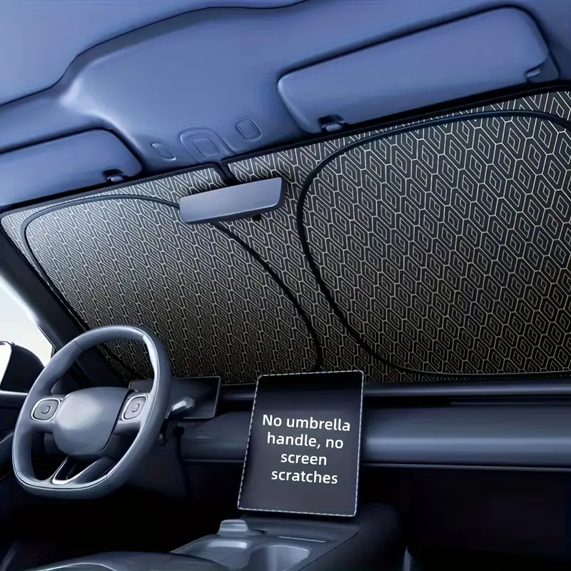 2026 New Titanium Silvery Car Sunshade (31.5*55.91 Inches): 4-layer Rhombus, Foldable, Heat-insulating, Fits Most Cars, Easy to Install & Use.