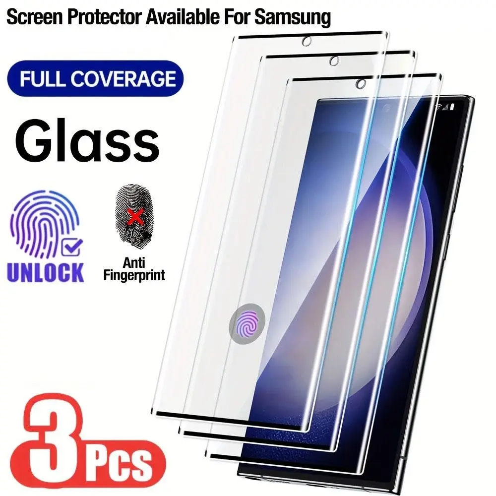 3-Pack Tempered Glass Clear Cellphone Screen Protectors with Fingerprint Unlock for Samsung Galaxy S25 S24 Edge Ultra S23 S22+ S21 S20 FE Note 20 Ultra Anti-Scratch, Bubble-Free, 9H Hardness, Mobile Phone Accessories