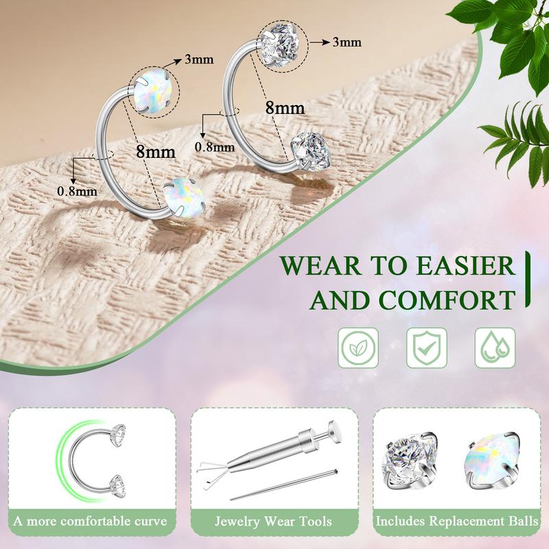 20G(0.8mm) 8mm Horseshoe Nose Hoop Internally Threaded Gems Nose Ring with Free Ball Holder Nose Rings Hoops Nose Studs for Women Surgical SteelHypoallergenic nose stud jewelry piercing piercings  kits