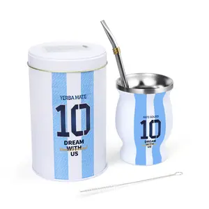 Premium Yerba Mate Gourd Set - Includes Argentina Captain No.10 Mate Cup and Yerbero(Tea Container), Bombilla(Straw), Cleaning Brush