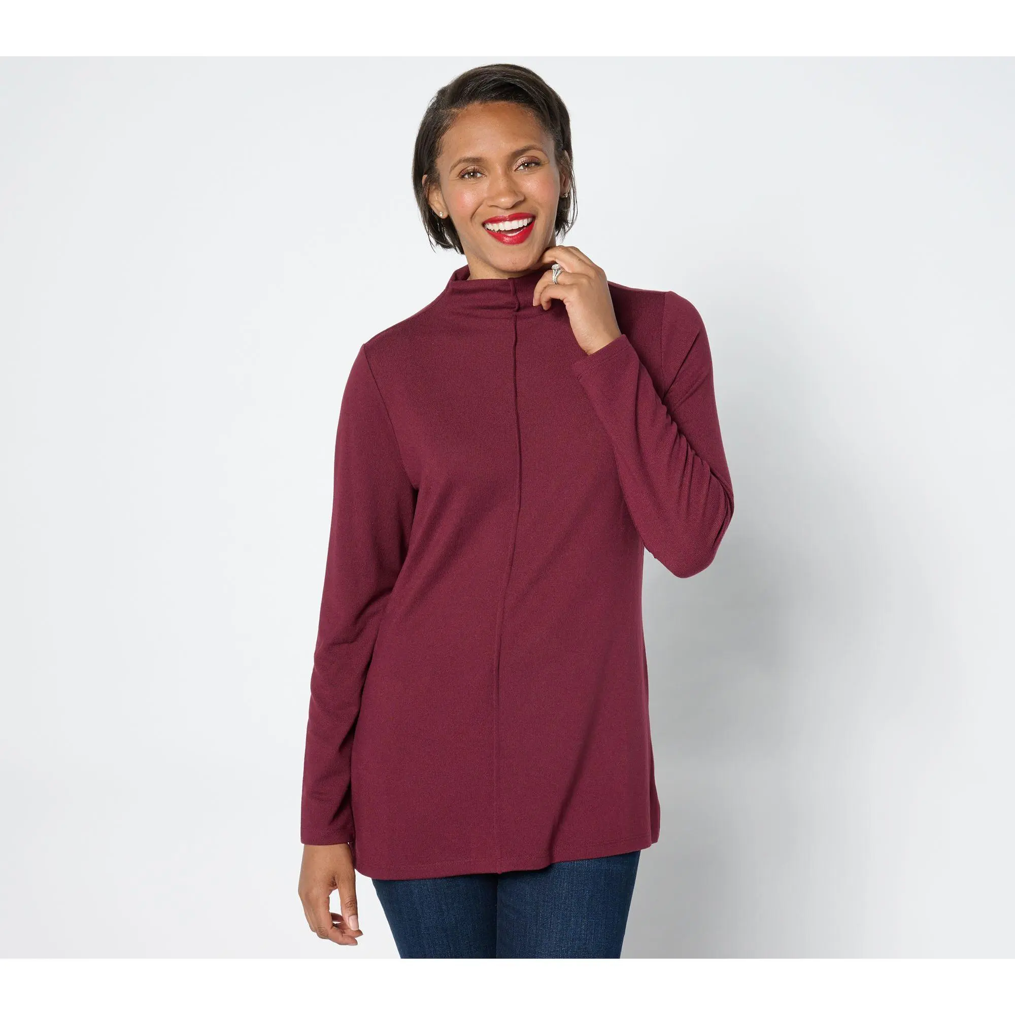 Denim & Co. Petite Heavenly Jersey Mock Neck Tunic