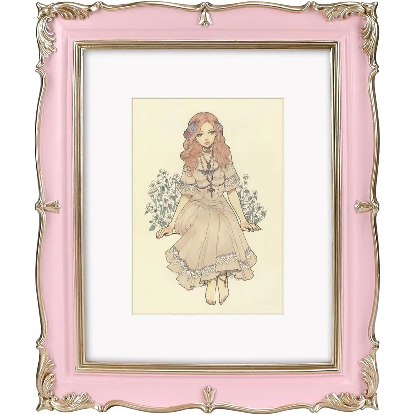 Picture Frame 8x10 Pink , 8 by 10 Ornate Decorative Antique Frame with Mat for 5x7 Photo, Fancy Matted Frame for Desktop or Wall, Horizontal or Vertical