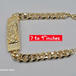 VIRGIN MARY bracelet 18k color Gold plated beautiful style      Cuban 7 to 9"inches
