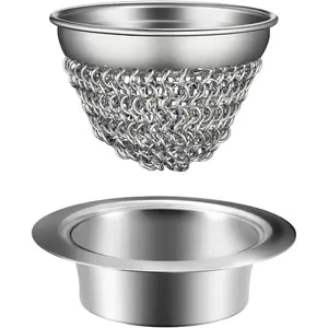 1 Set Kitchen Sink Strainer with Adapter, Flexible Insert Chain Mesh Sink Screen, Wokdada 304 Stainless Steel Sink Strainer, Clog-free Garbage Disposal Sink Catcher Suitable for Universal Size(Silver) Metal Circle Smooth Tool