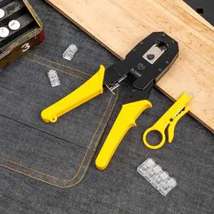 Ethernet Terminal Crimper Tool, Crimp, Cut, And Strip Tool, For Any Ethernet or Telephone Cable, Built-In Cutter And Stripper, 4P/6P/8P , For Office，Home