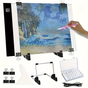 LED Light Pad Drawing Copy Board for Diamond Painting Kits, USB Powered, Adjustable Brightness, Detachable Stand, Clips, Beads Storage Box