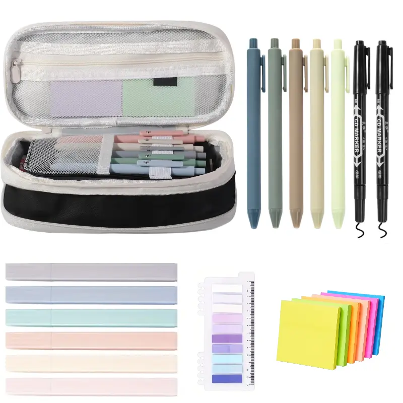 Book Annotation Kit - Unisex Aesthetic Office Stationery for Students, Including Cute Pen Case, Highlighters, Gel Pens, Markers, Transparent Index Tabs, Sticky Sheets, Sticky Notes, Bible Study Supplies