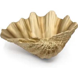 Medium Gold Scalloped Clam Shell Bowl Sea Shell Decor for Nautical Beach House Coastal Decor Gift for Housewarming and Wedding Party