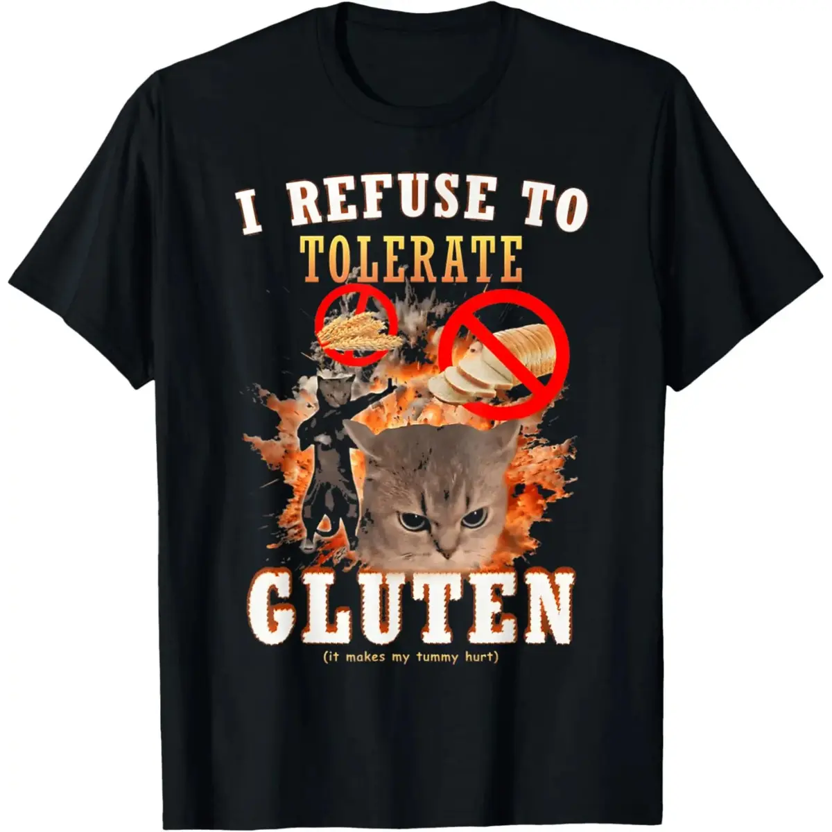 Refuse to Tolerate Gluten Funny Cat Meme T-Shirt