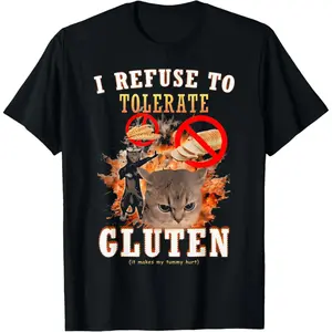 Refuse to Tolerate Gluten Funny Cat Meme T-Shirt