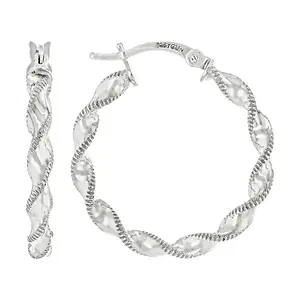 JTV Rhodium Over Sterling Silver 3mm, 1.5" Twisted Hoop Earrings