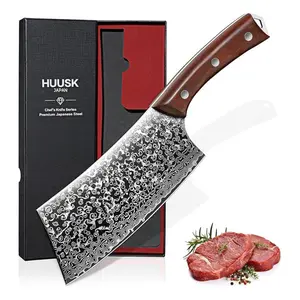 Huusk Hand Forged Meat Cleaver Knife with Sheath, Japanese Kitchen Knife for Cooking, Vegetable and Meat Cutting, Ideal for Cooking Gifts