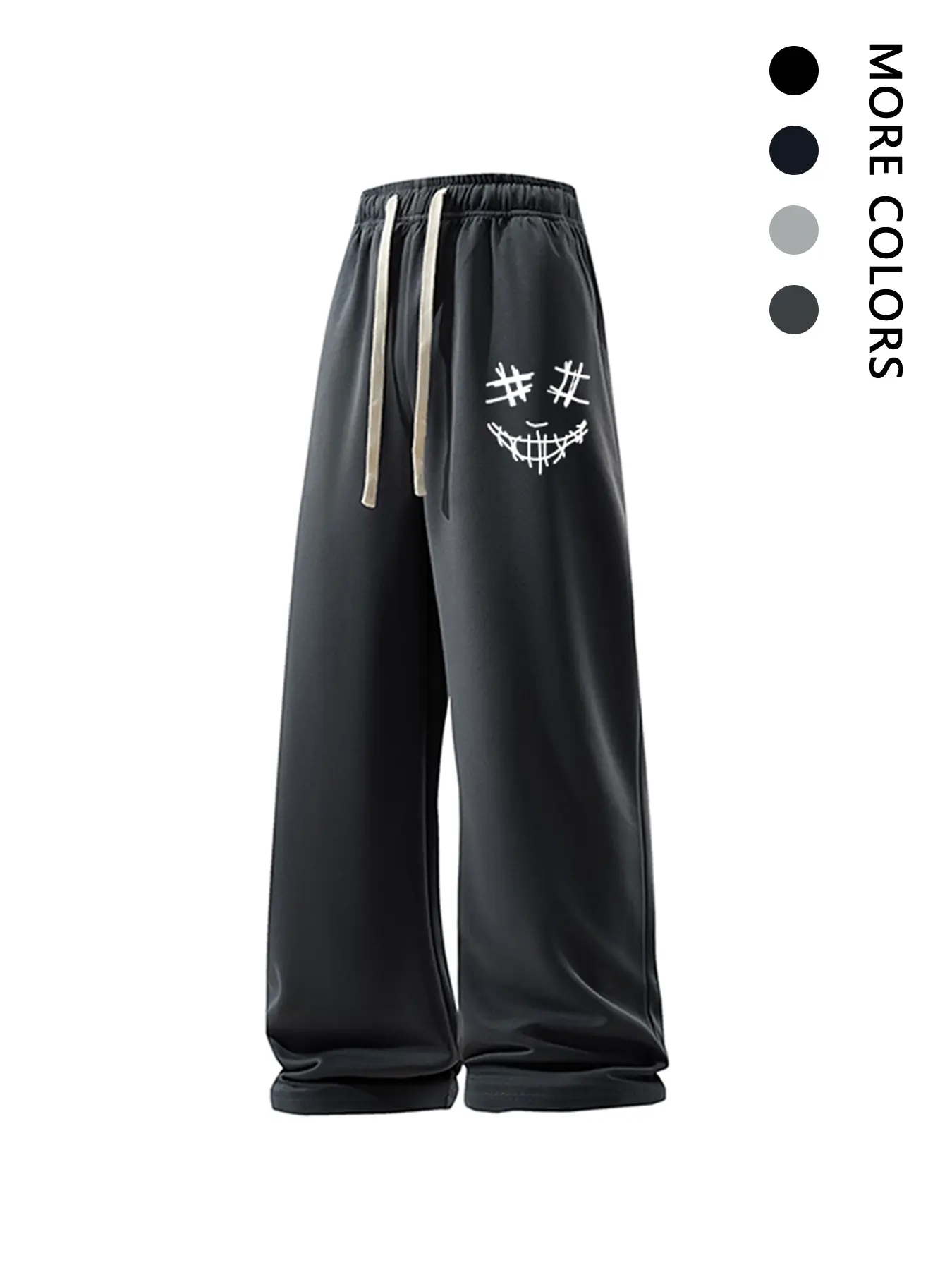 Men's High Street Dark Style Smiley Print Sweatpants, Casual Drawstring Pants, Hip Hop Trendy Long Pants for Outdoor Streetwear, Casual Streetwear Trousers