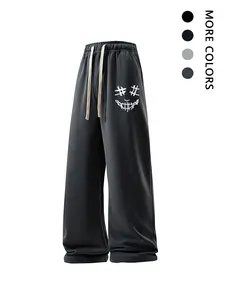 Men's High Street Dark Style Smiley Print Sweatpants, Casual Drawstring Pants, Hip Hop Trendy Long Pants for Outdoor Streetwear, Casual Streetwear Trousers