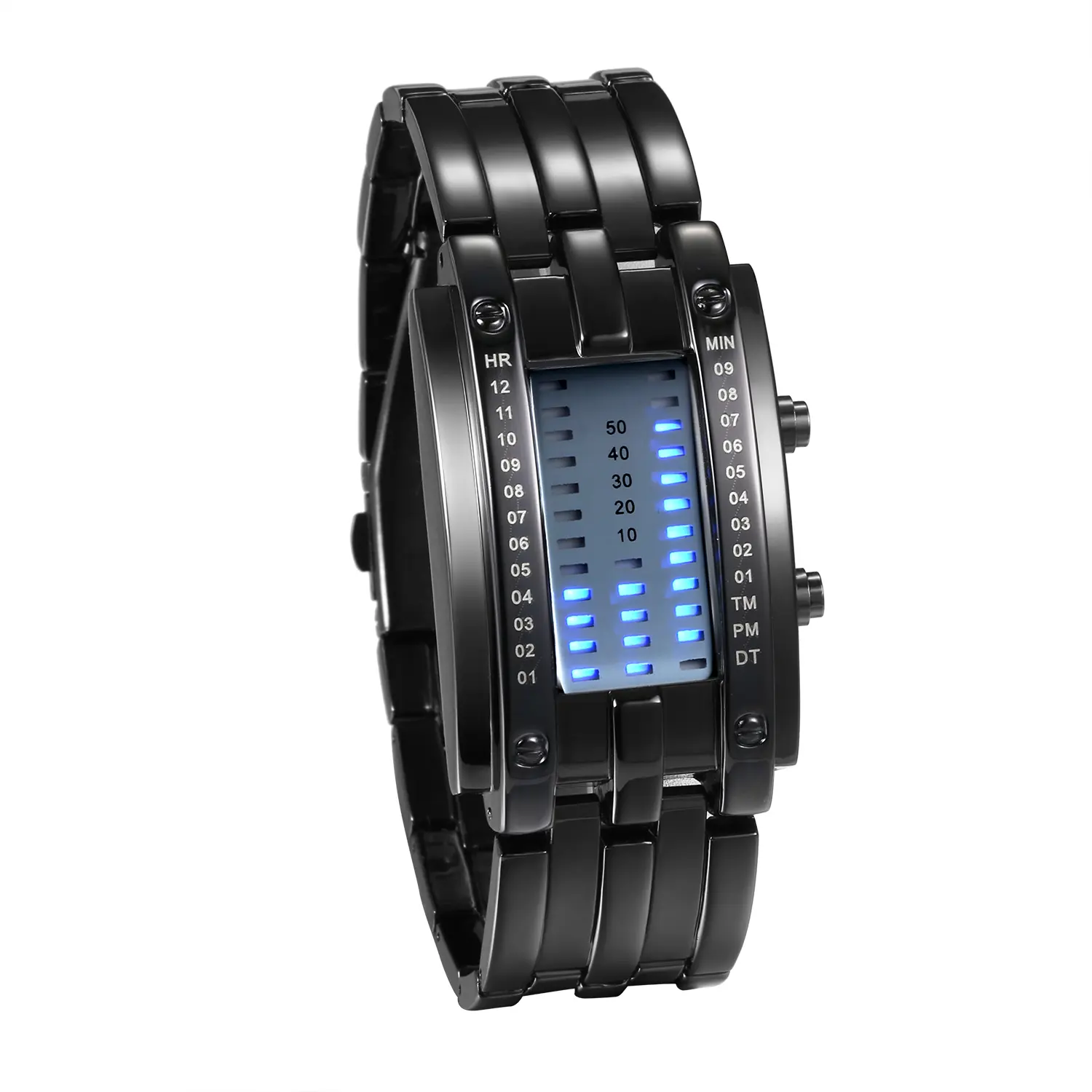 OIDEA Futuristic Collectible Men's Watch - 3ATM Waterproof Chrome Alloy Link Wristwatch with Binary Lights, Color-Changing LED Grid, Casual Daily Wear, Gift for Engineers (waterproof watches)