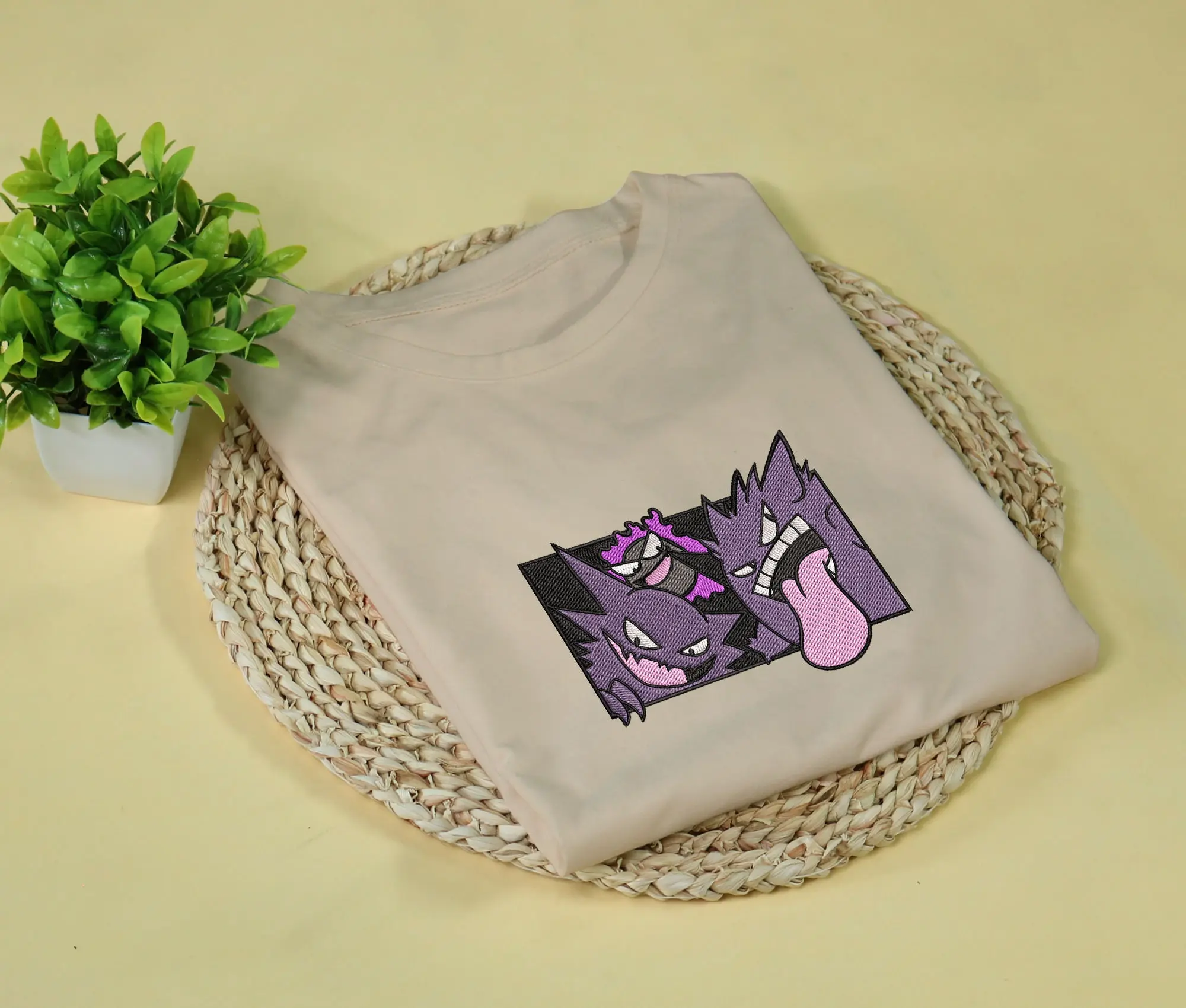 Ghost Gengar Embroidery Unisex T-shirt Anime Embroidery Kawaii Shirt Gifts For Christmas Birthday Valentine Holiday T-shirts, Cozy Crewnecks, and Trendy Hoodies