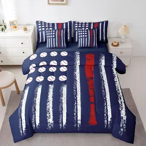 Baseball Gaming Comforter Set 7 Pieces,Navy Blue Bed in A Bag,Baseball Bat Bedding Set with Comforters,Sheets,Pillowcases Ball Game Sports Bedroom Decor
