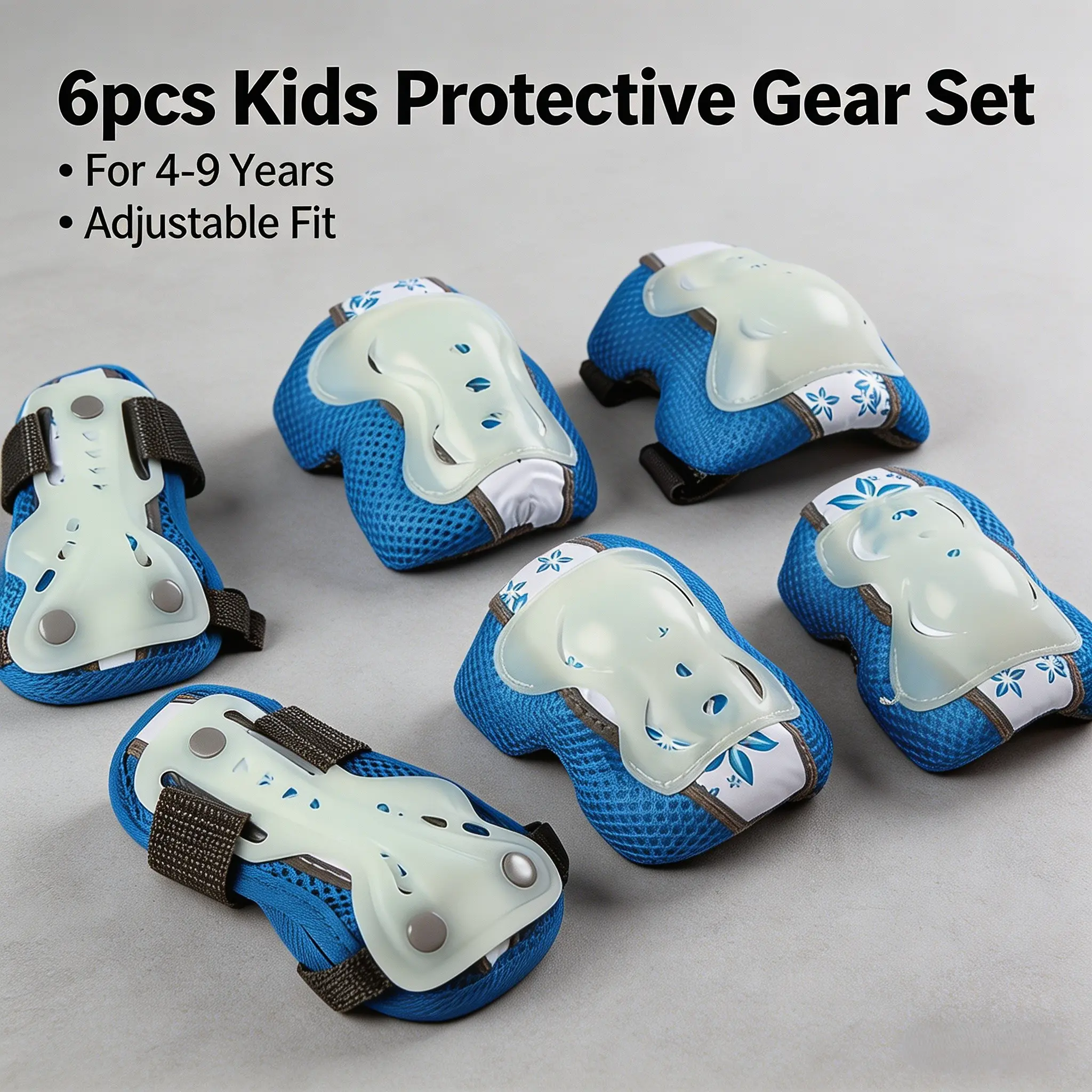 BAT DASH Glow in the Dark 6pcs Kids Protective Gear Set, CPSIA Certified for Ages 5-10, Impact Resistant Knee Pads Elbow Pads Wrist Guards for Skateboard Cycling Scooter Skating, Impact Protective Gear, Anti-Injury Protective Gear