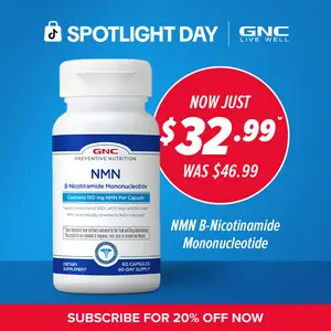 GNC Preventive Nutrition NMN, NAD+ Booster for Cellular Energy & DNA Repair, Anti-Aging, 60 Capsules