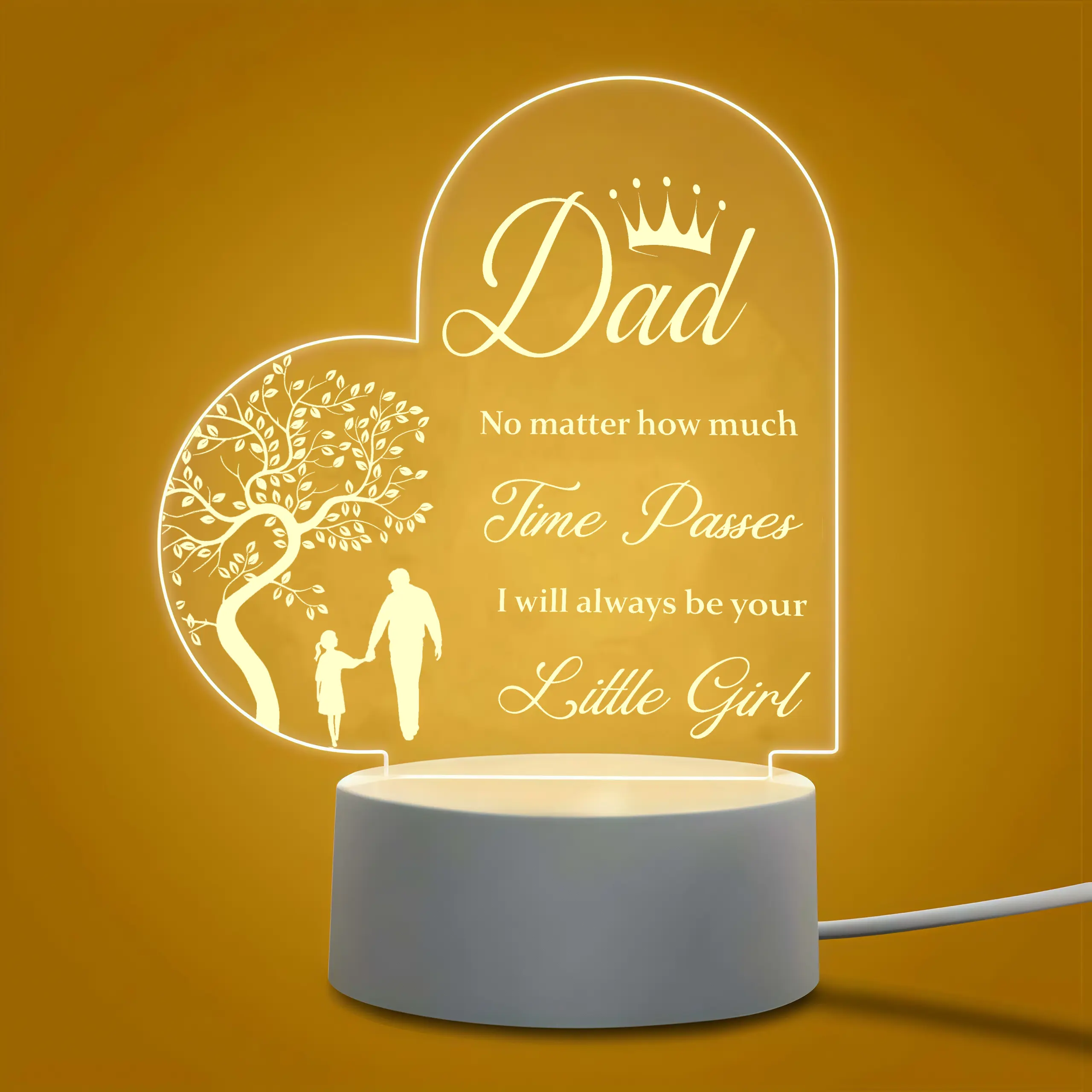 Heart Shaped Acrylic Night Light Gifts for Dad, To My Dad Engraved LED Lamp from Daughter, Fathers Day Birthday Christmas Thanksgiving Present for Father, Bedroom Desktop Decor Light