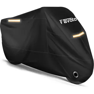 Favoto Motorcycle Cover All Season Universal Weather Quality Waterproof Sun Outdoor Protection Night Reflective with Lock-Holes & Storage Bag Fits up to 96.5" Motorcycles Vehicle Cover